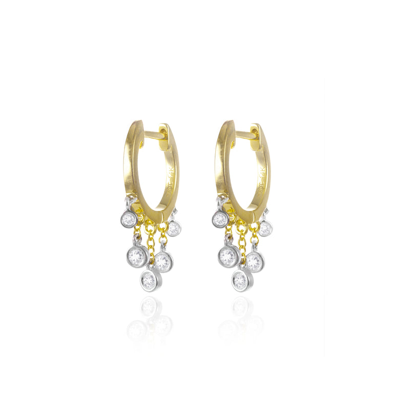 yellow gold huggie with diamond fringe bezels