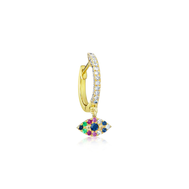 Rainbow Evil Eye Huggie (single) HALF PAIR