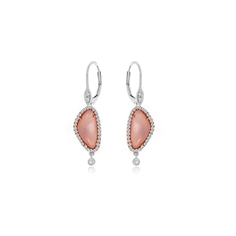 Rose Quartz Diamond Earrings with Diamond Bezel