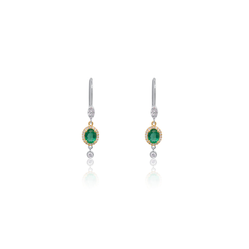 Emerald Drop Earring with Diamond Halo