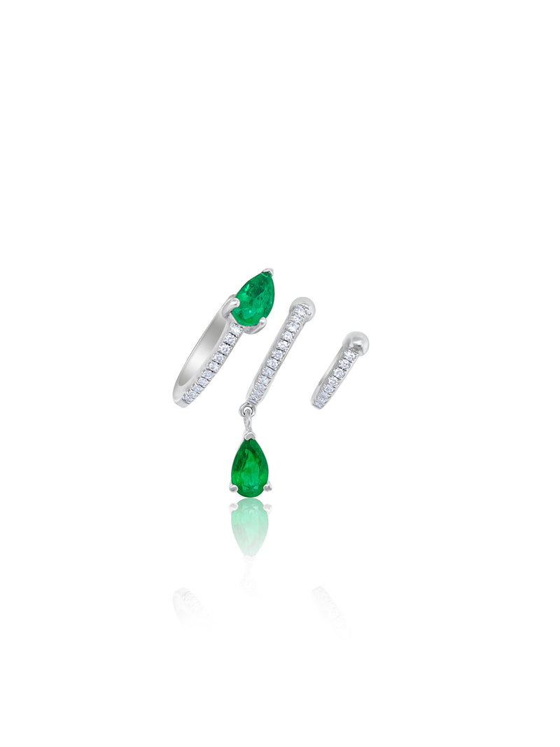 White Gold Emerald 1 piercing Ear Crawler