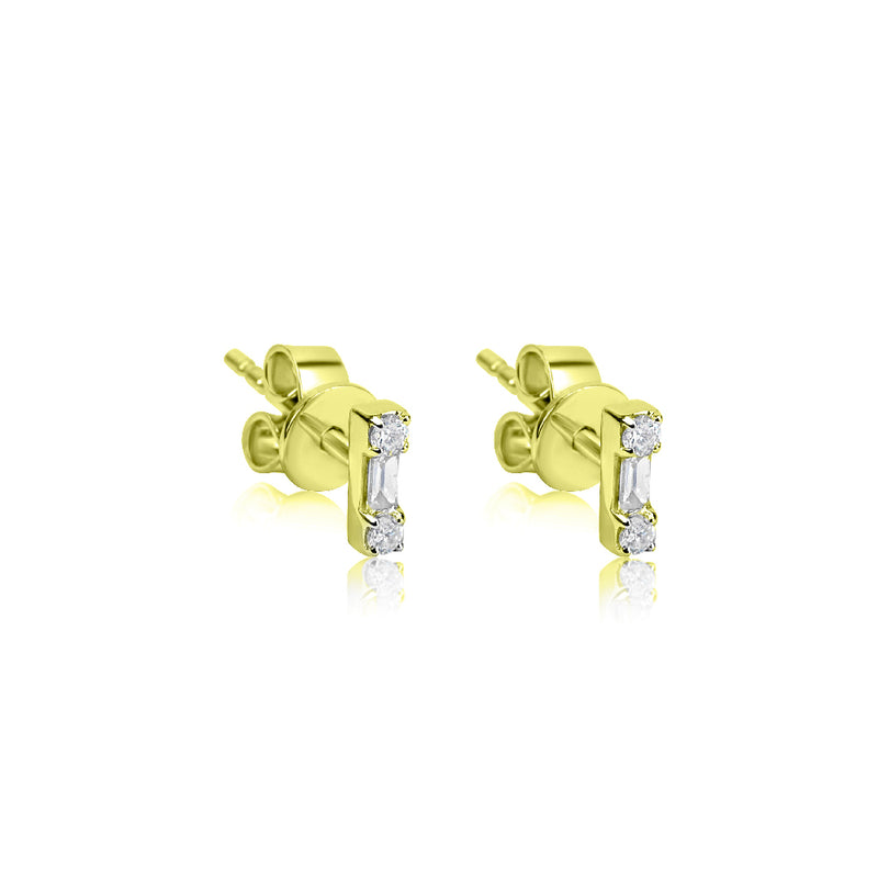 Yellow Gold Diamond Bar Studs