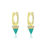 Yellow Gold and Turquoise Drop Huggies