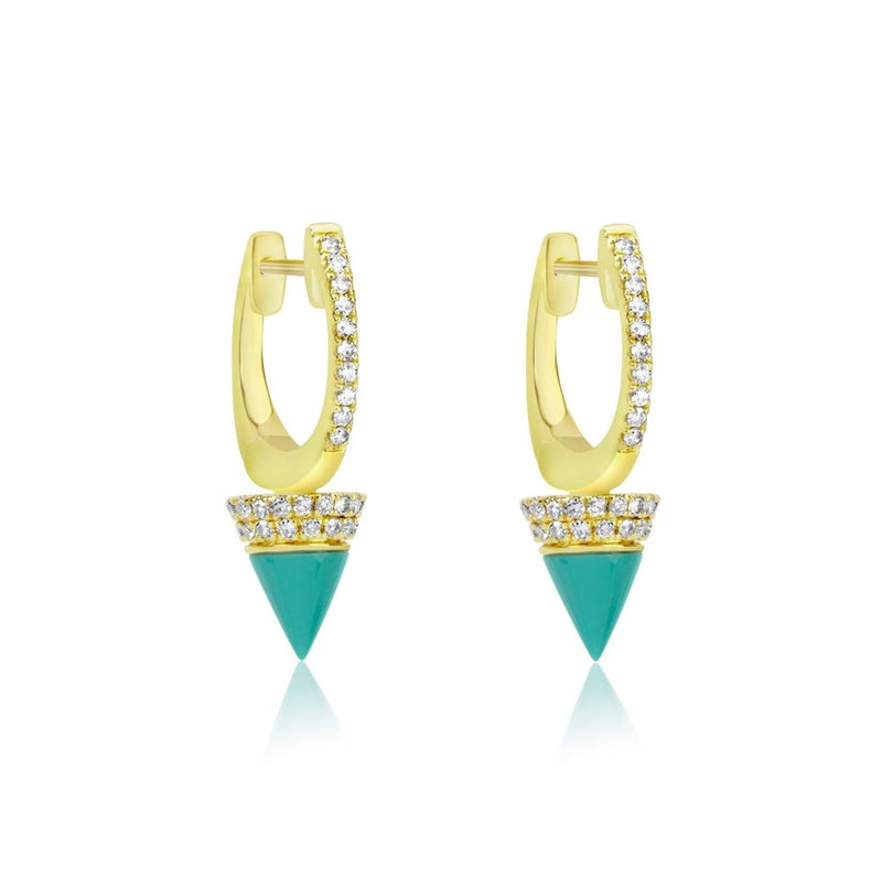 Yellow Gold and Turquoise Drop Huggies