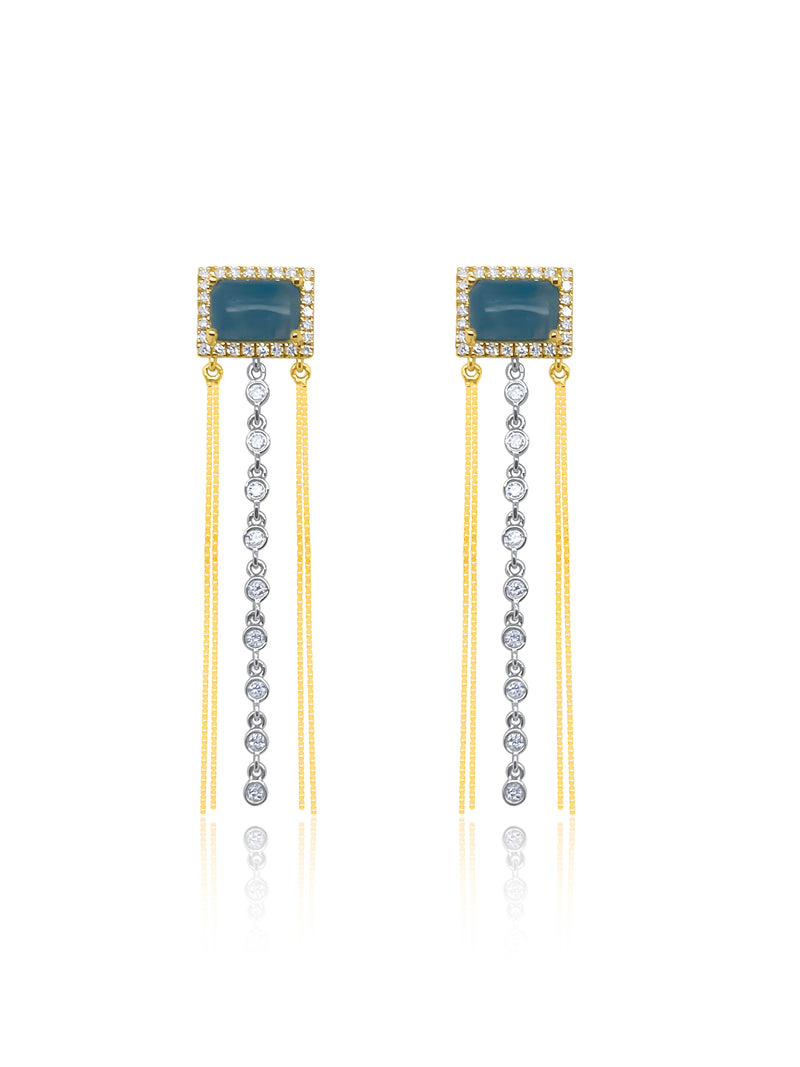 Yellow Gold Milky Aqua and Diamond Drop Earrings