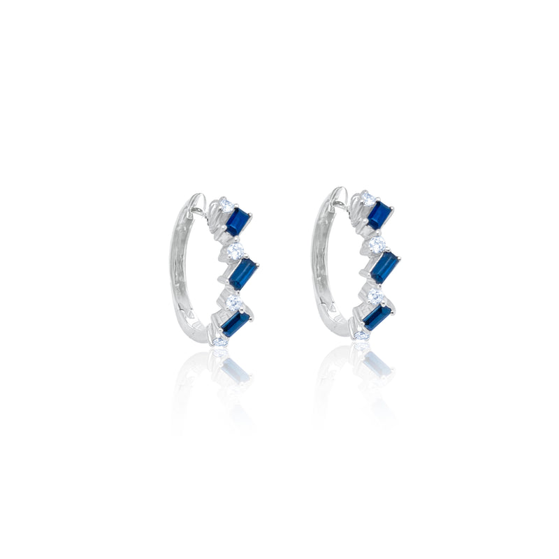 White Gold Diamond and Blue Sapphire Hoops