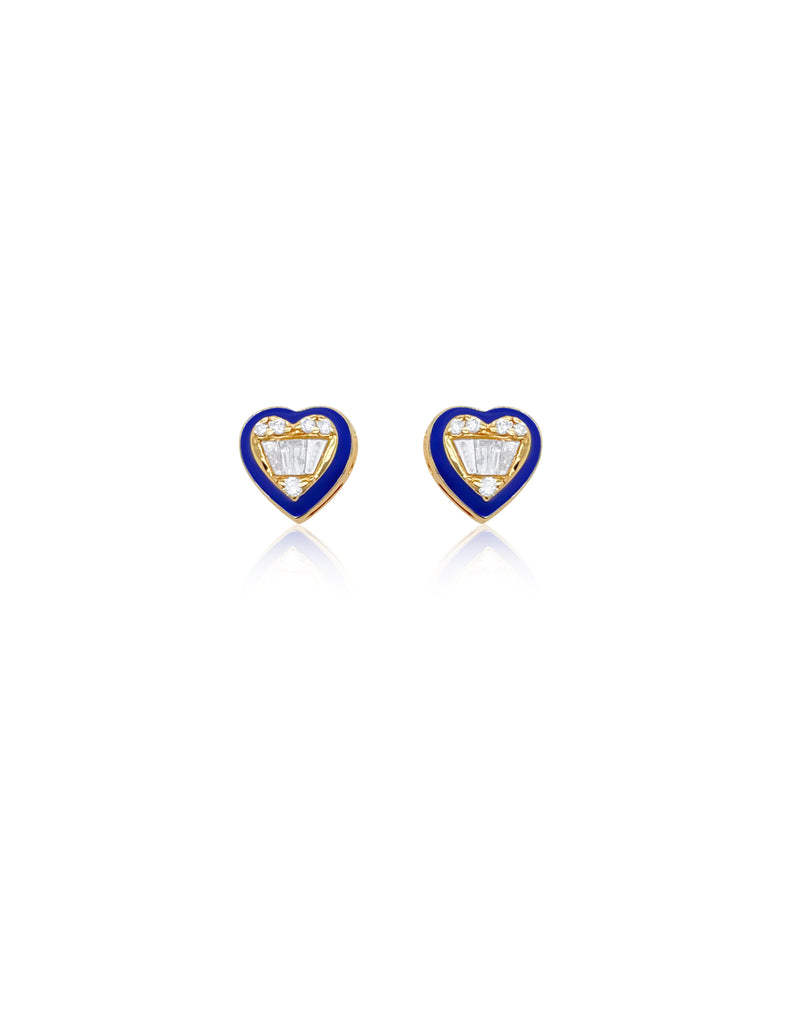 Dark Blue Enamel and Diamond Heart Studs- ONLINE EXCLUSIVE