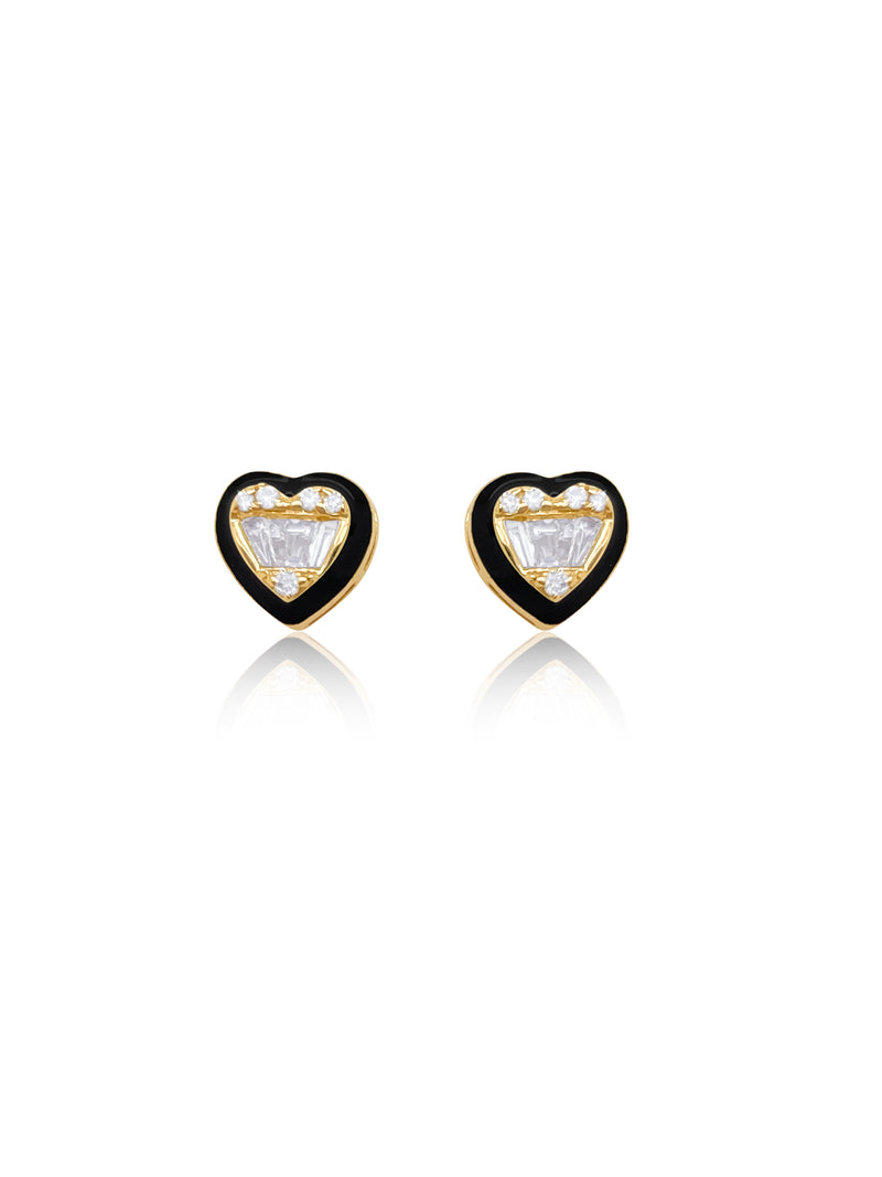 Black Enamel and Diamond Heart Studs- ONLINE EXCLUSIVE