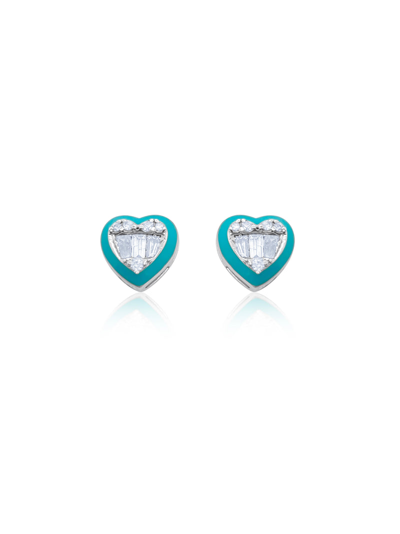 Turquoise Enamel and Diamond Heart Studs- ONLINE EXCLUSIVE