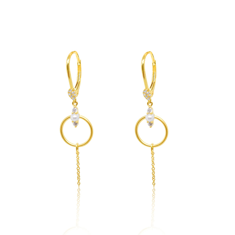 Yellow Gold Pearl and Diamond Hoop Earring