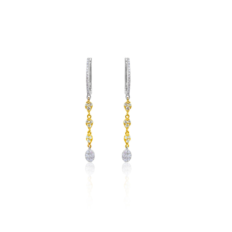 Two Tone Drop Diamond Earrings