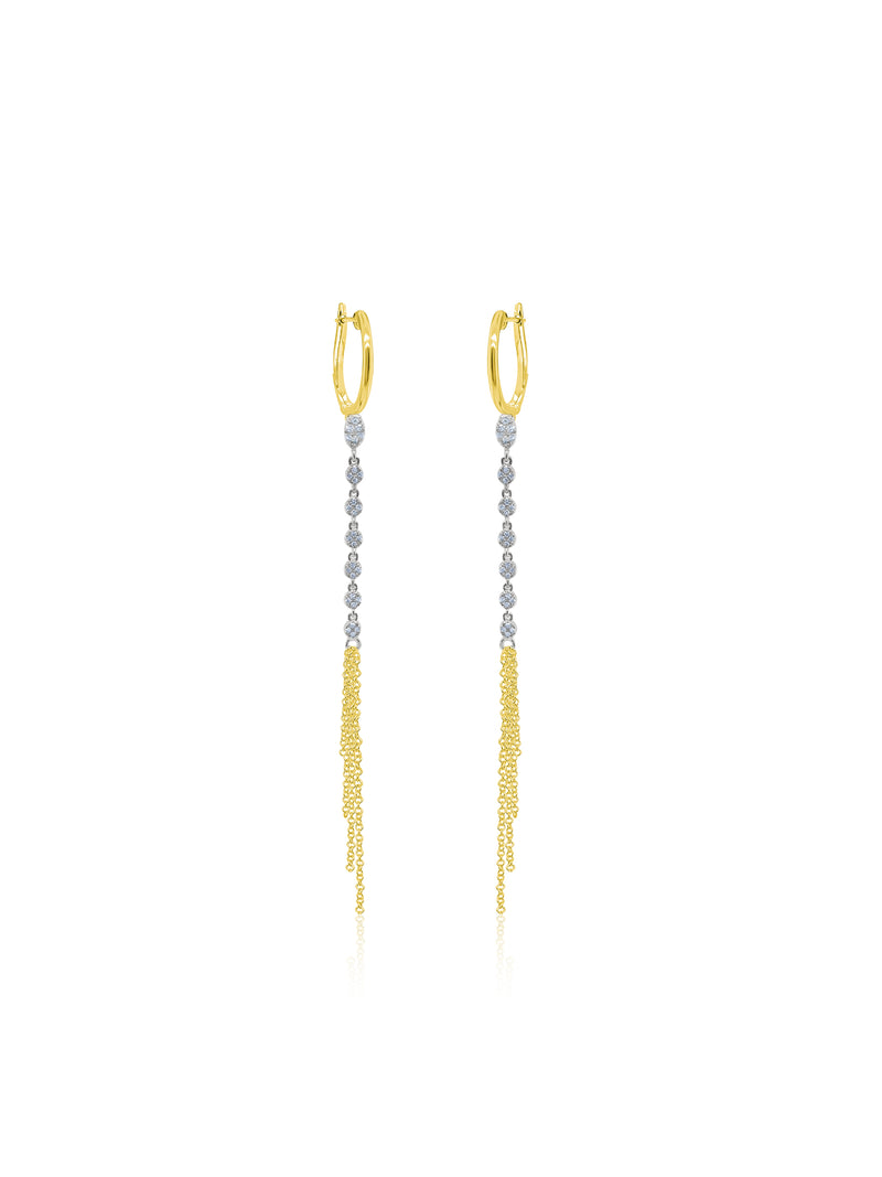 Yellow Gold Skinny Drop Diamond Fringe Earrings