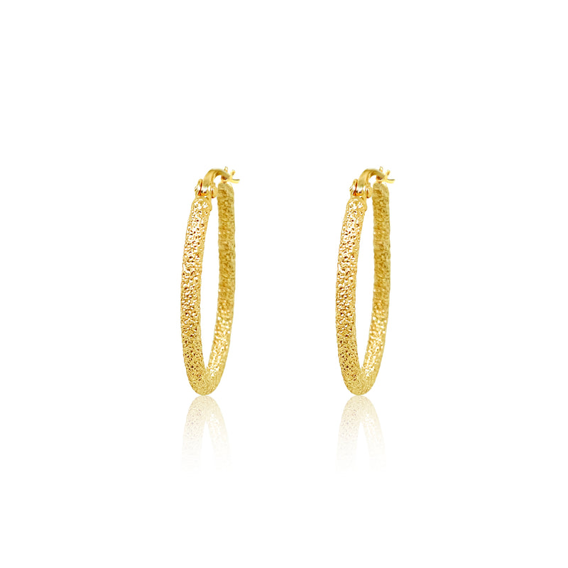 Yellow Gold Glittery OVAL Small Hoop Earrings
