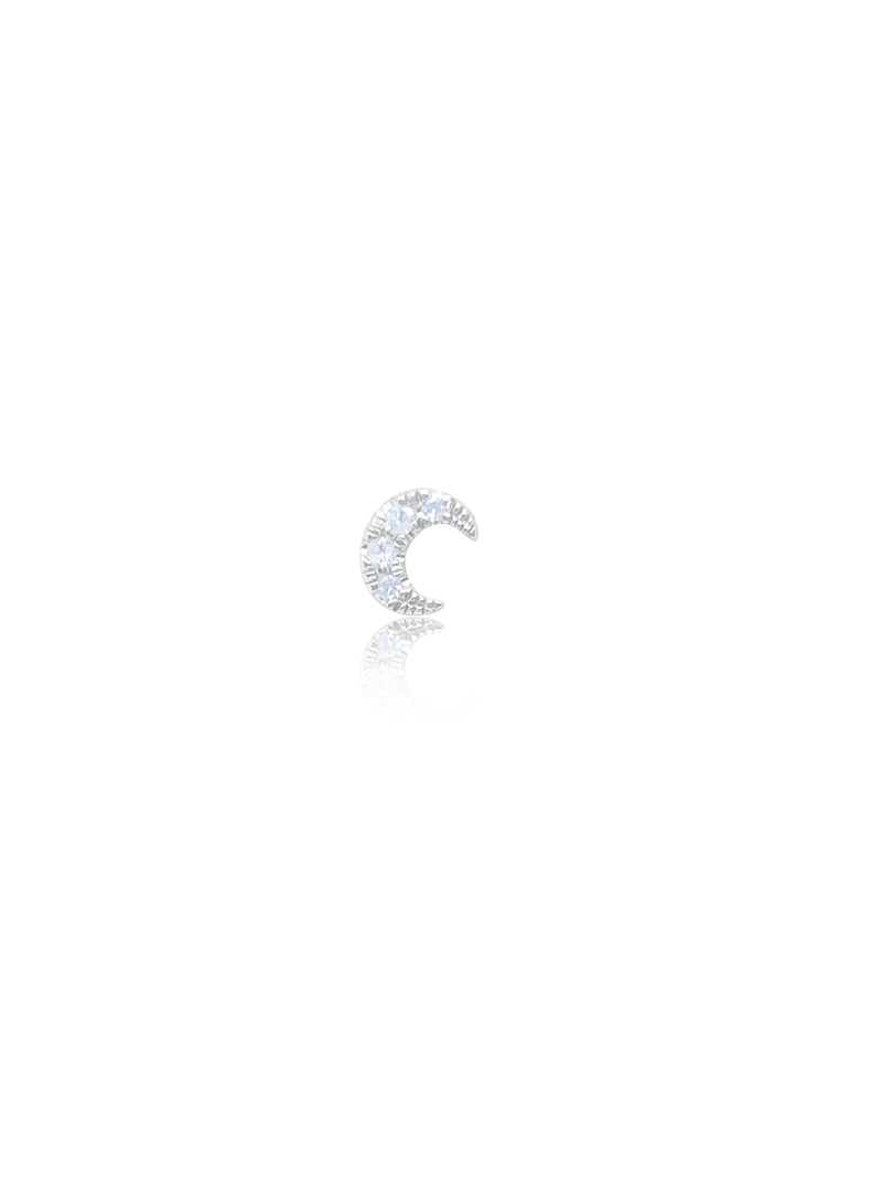 White Gold Half Moon Earring Stud (single)