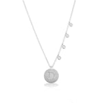 Engraved Initial Disc Necklace with Diamond Bezels