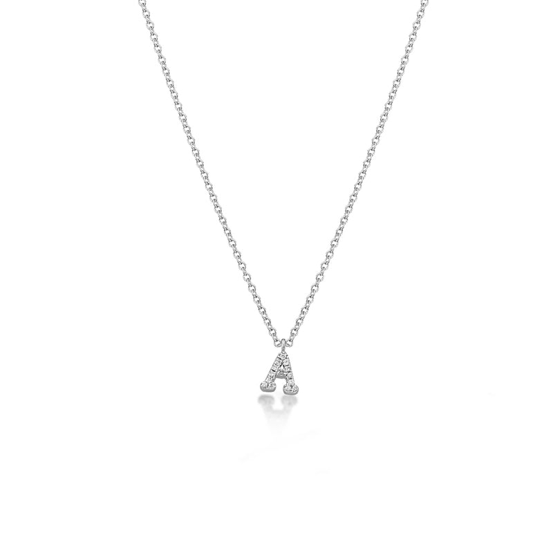 Mini white gold and diamond initial necklace