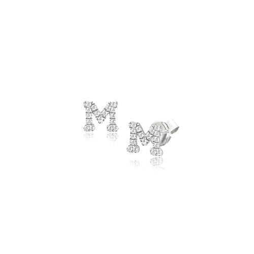white gold and diamond initial stud earrings