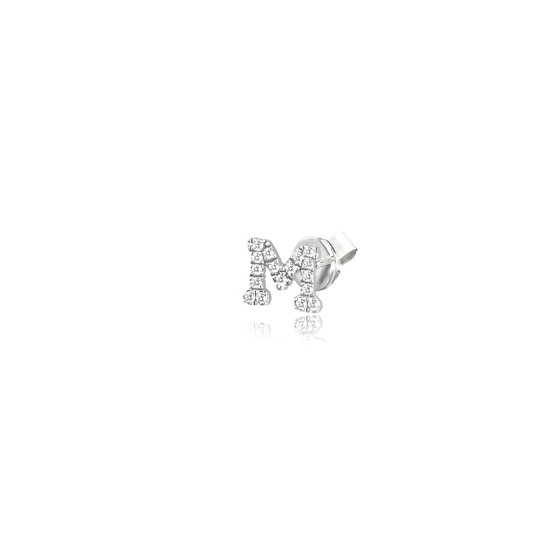 white gold diamond single initial stud earrings