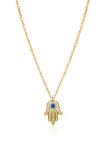 Yellow Gold Hamsa Sapphire Necklace