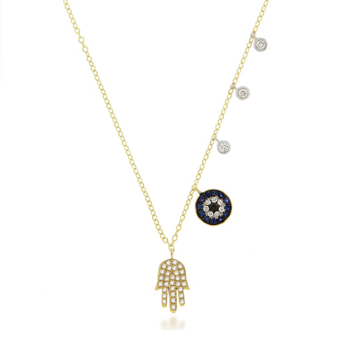 Pave Hamsa & Evil Eye Necklace