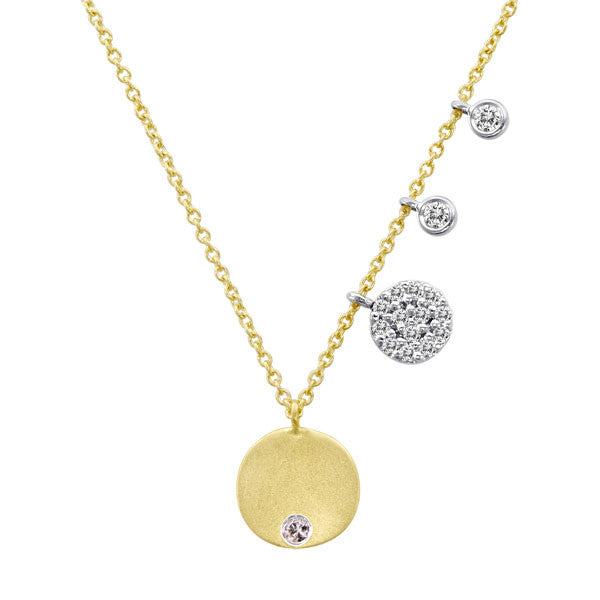 Meira T Yellow Gold Disc Necklace with Burnished Diamond in Center