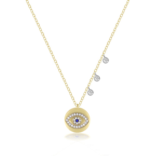 14k Gold, Diamond, Blue Sapphire Evil Eye Necklace 