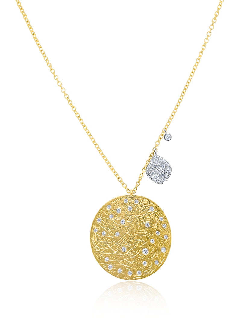 Brushed Yellow Gold And Diamond Circle Necklace