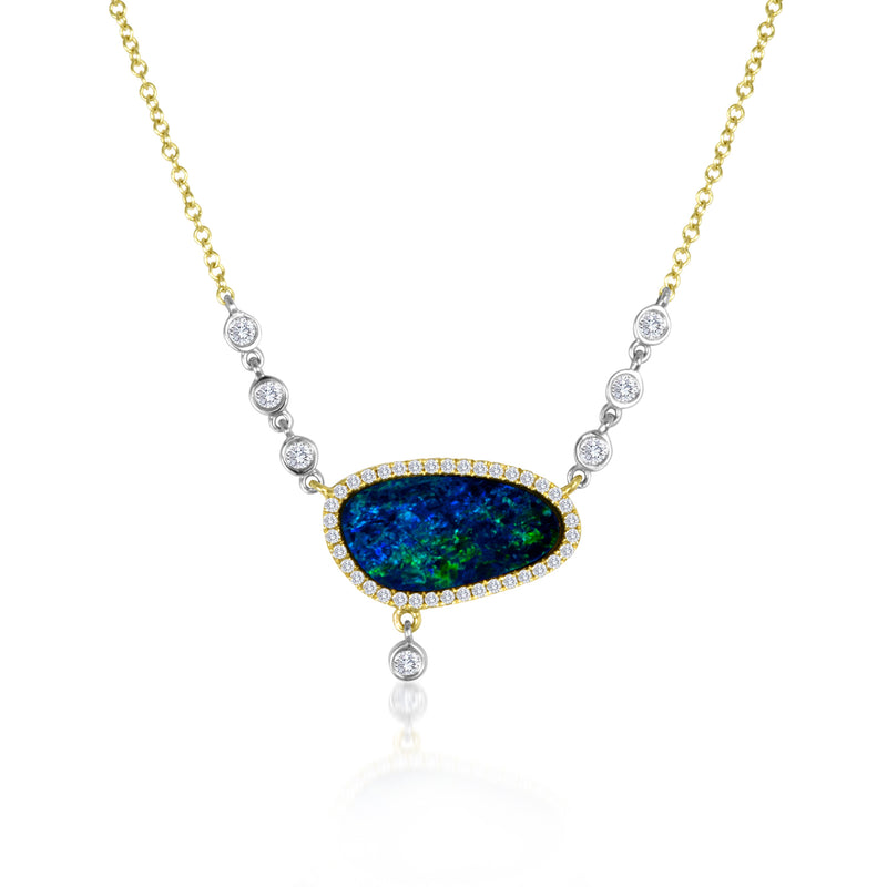 Yellow Gold Opal Necklace with Diamond Accents