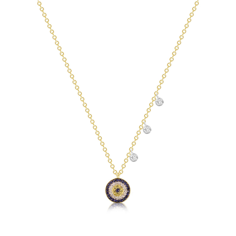 Evil Eye Charm Necklace with Blue Sapphires and Diamonds