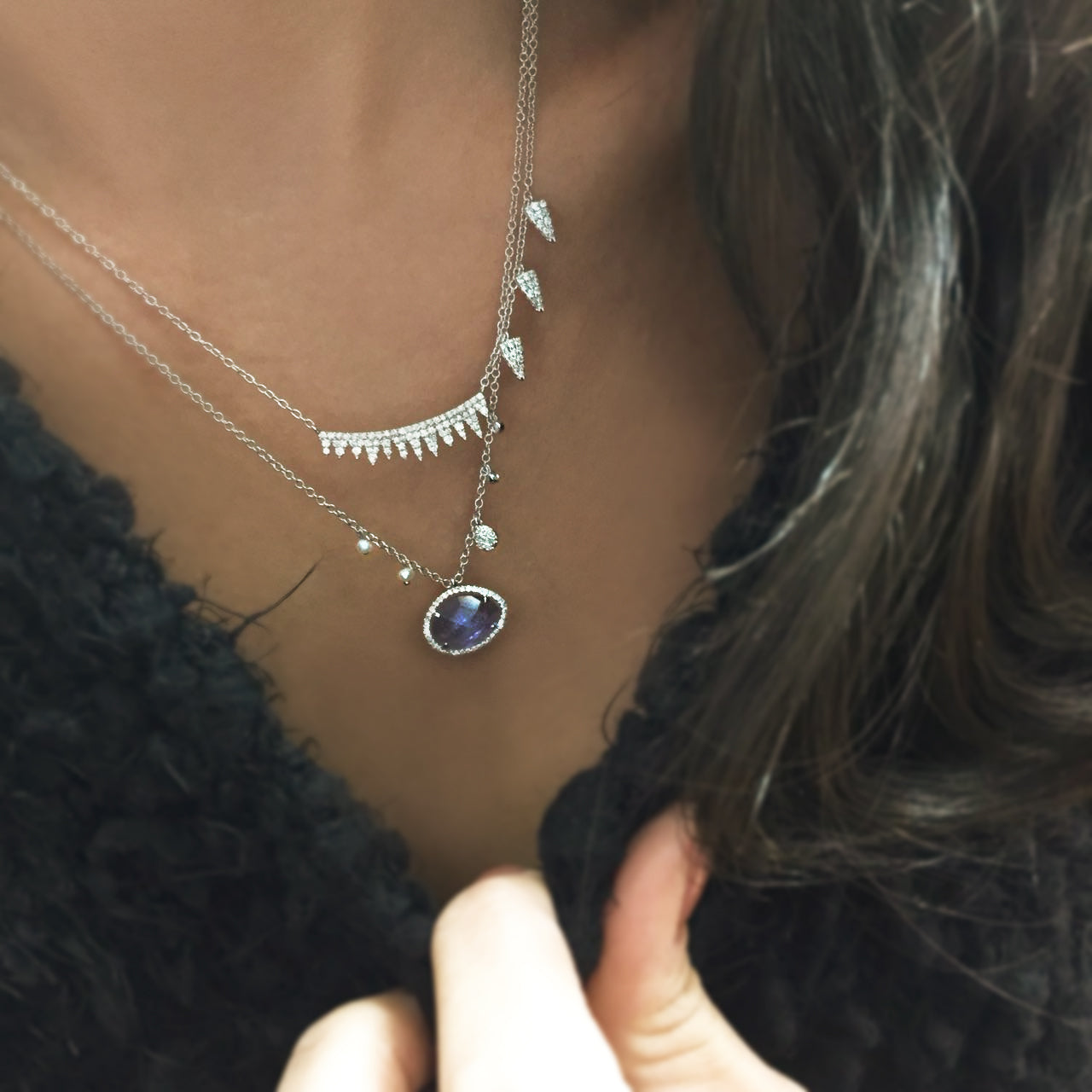 Meira T 14k Y/Gold Pave Bezel Diamond Amazonite Pendant 16-18'' Necklace~$1440  | eBay