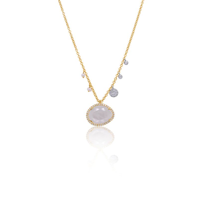 Milky Aqua with Off-Centered Pearls & Diamond Charms