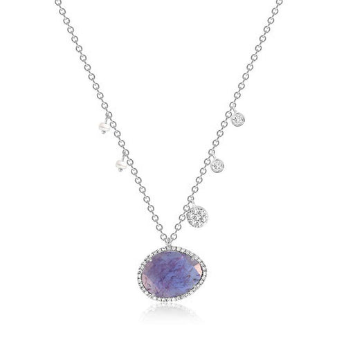 tanzanite and diamond necklace in 14k white gold