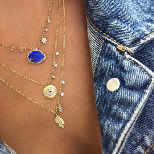 Blue Lapis with Off-Centered Pearls & Diamond Charms