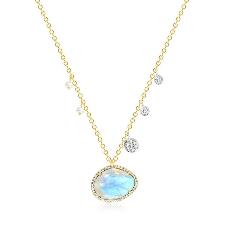 Moonstone with Off-Centered Pearls & Diamond Charms