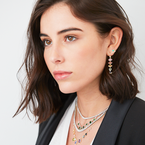 14k Yellow Gold Rainbow Sapphire Earrings