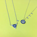 Evil Eye Charm Necklace with Blue Sapphires and Diamonds