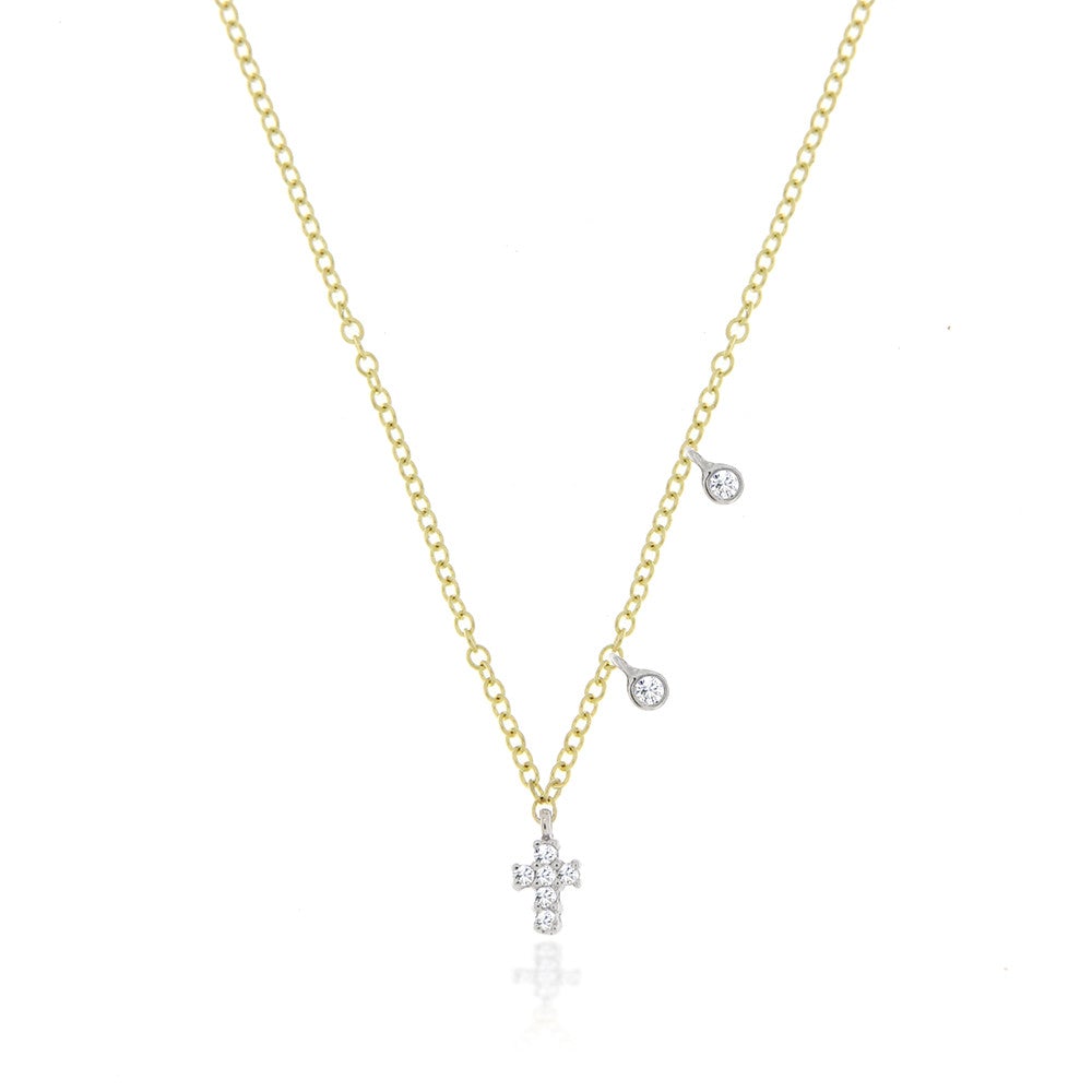 White Gold Dainty Cross and Bezel Diamond Necklace