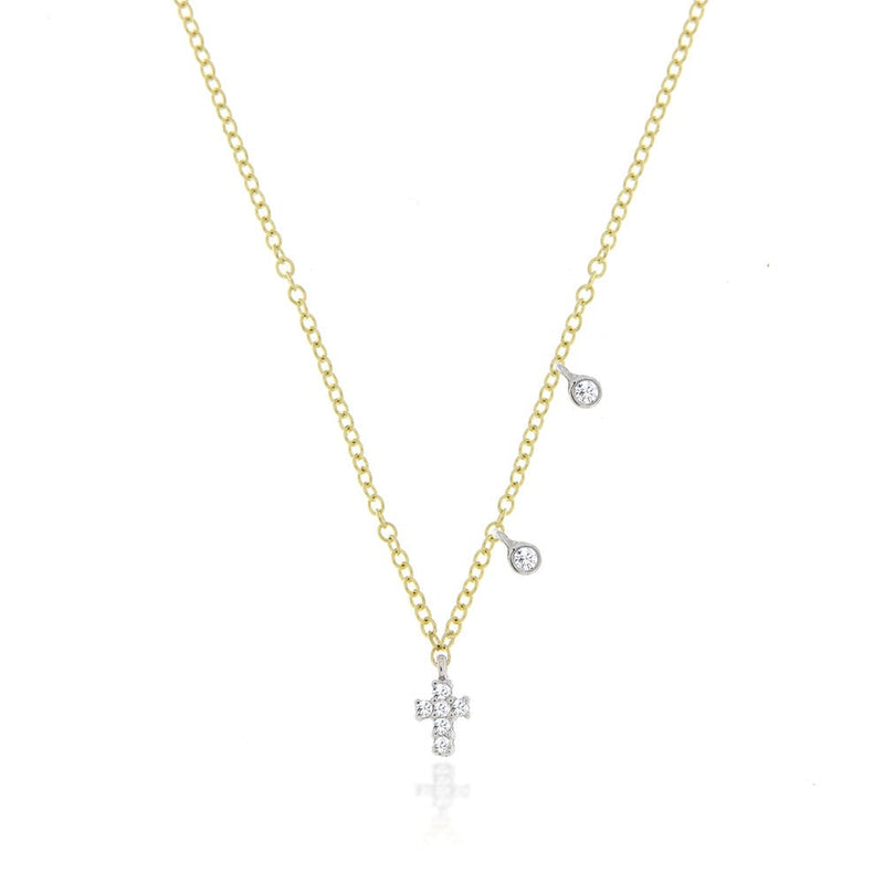 White Gold Dainty Cross and Bezel Diamond Necklace