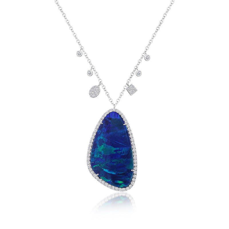 Australian Opal White Gold Necklace with Diamond Accents