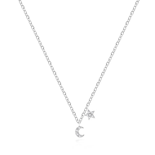 white gold Mini Moon and Star Necklace 