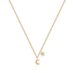 Yellow Gold Mini Moon and Star Necklace