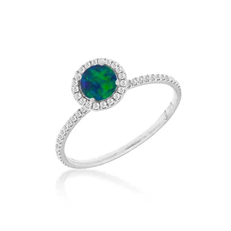 White Gold Opal Ring with Diamonds