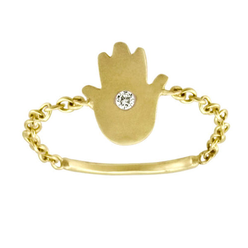 Yellow Gold Hamsa Chain Ring
