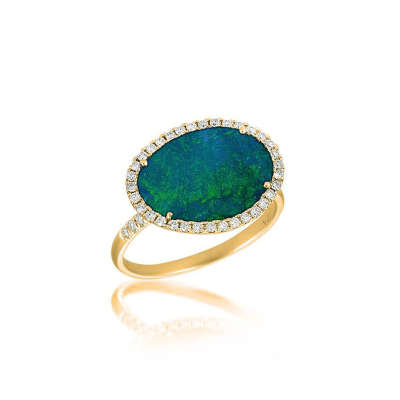 Yellow Gold Opal and Diamond Ring