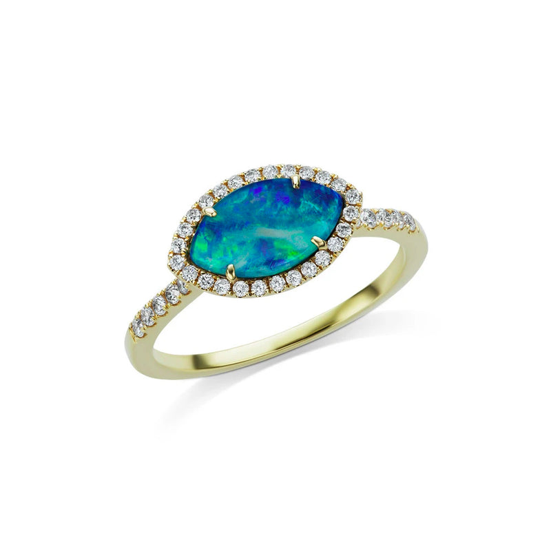 Australian Opal Ring with Diamond Border