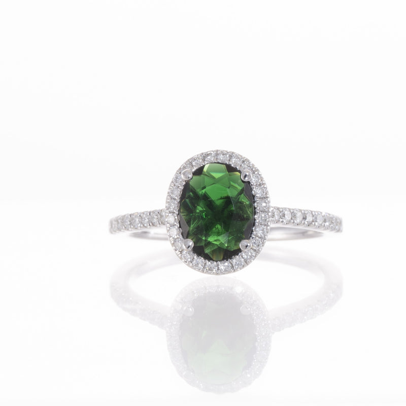 Green tourmaline engagement ring, bridal ring set with diamonds / Ariadne |  Eden Garden Jewelry™