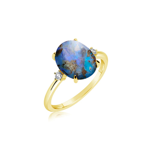 yellow gold and diamond Boulder Opal Tourmaline Ring