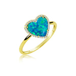 yellow gold and diamond opal heart ring
