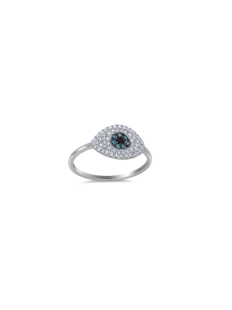 White Gold Diamond Evil Eye Ring