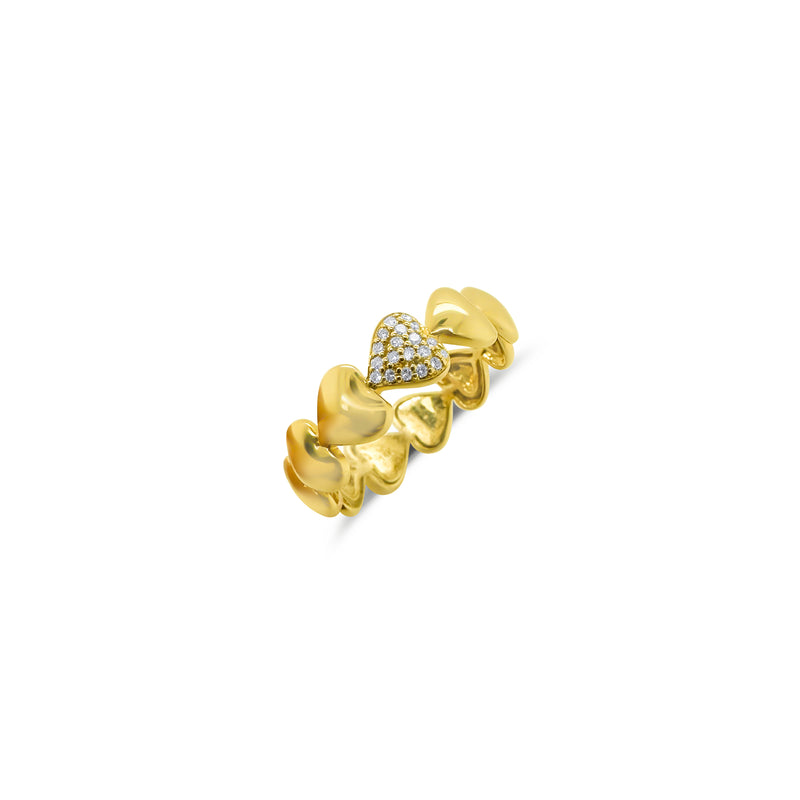Yellow Gold Heart Band and Diamond Ring